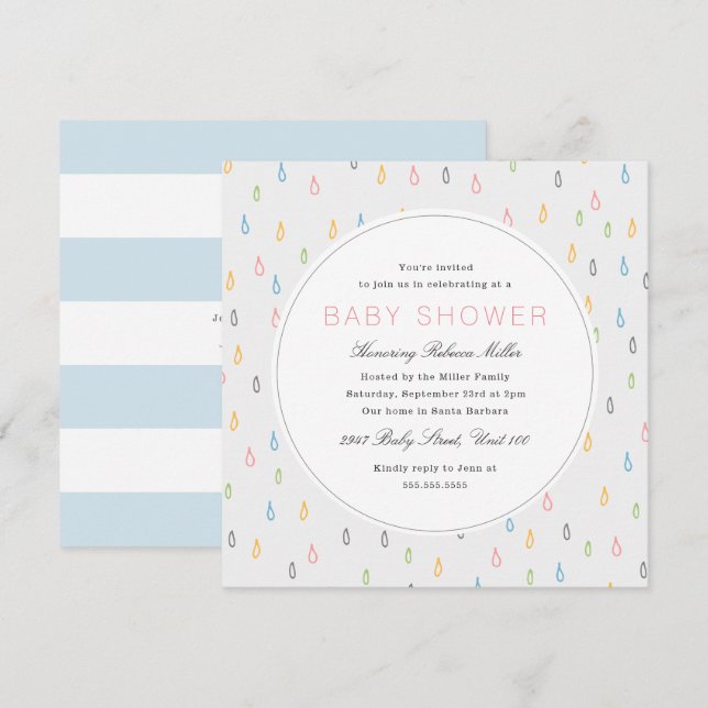 Invitación Baby Shower Raindrop (Anverso / Reverso)