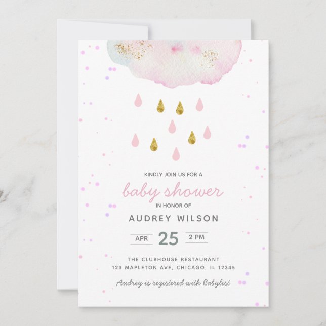 Invitación Baby Shower Raindrop de la nube Watercolor (Anverso)