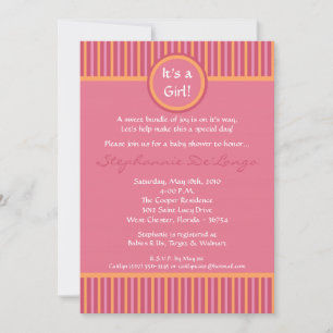 Invitación Baby Shower rayada de color rosa y Nara