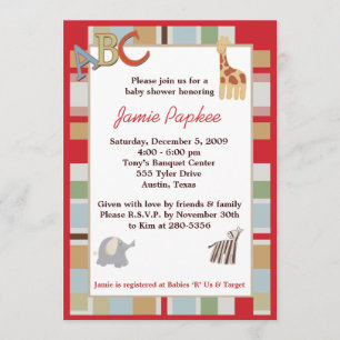 Invitación Baby Shower rayado de la sopa de alfabeto ABC las