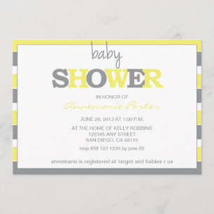 Invitación Baby Shower rayado Invitación-Gris y amarillo