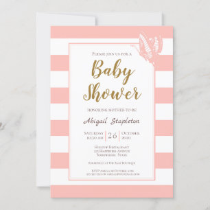 Invitación Baby Shower rayado rosado