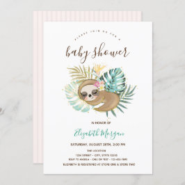 Invitación Baby Shower rayado rosado en eslogan durmiente