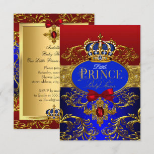 Invitación Baby Shower Real Crown Red & Blue Little Prince