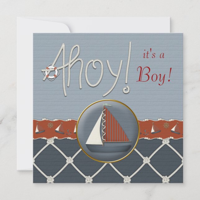 Invitación Baby Shower Red and Blue Sailboat (Anverso)