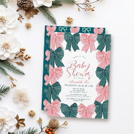 Invitación Baby Shower Red & Green Bow/Ribbon Coquette