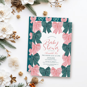 Invitación Baby Shower Red & Green Bow/Ribbon Coquette