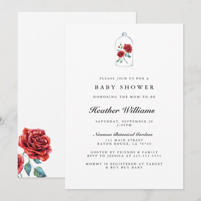 Invitación Baby Shower Red Rose encantado (Anverso / Reverso)