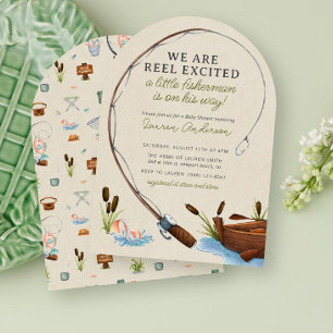 Invitación Baby Shower Reel Express Fishman Watercolor