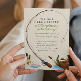 Invitación Baby Shower Reel Express Fishman Watercolor