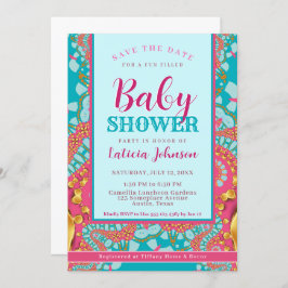 Invitación Baby Shower ・ Resumen moderno Verde azulado azul y