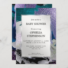 Invitación Baby Shower | Resumen púrpura Verde azulado de pla