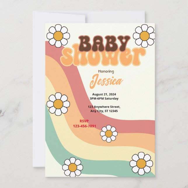 Invitación Baby Shower retro (Anverso)