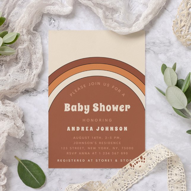 Invitación Baby Shower Retro 70's Rainbow Arch Terracotta (Subido por el creador)