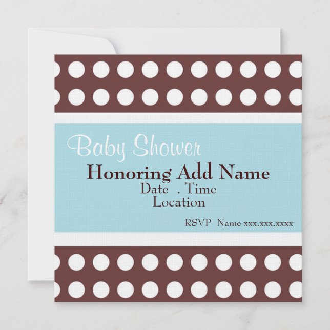 Invitación Baby Shower Retro Blue and Brown Dots (Anverso)