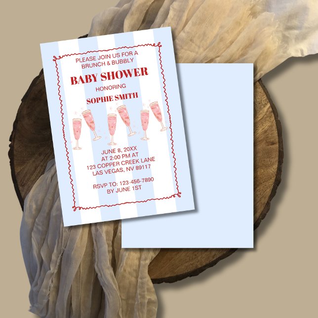 Invitación Baby Shower retro Blue Red Border Brunch & Bubbly (Subido por el creador)