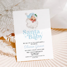 Baby Shower Retro Blue Santa Baby