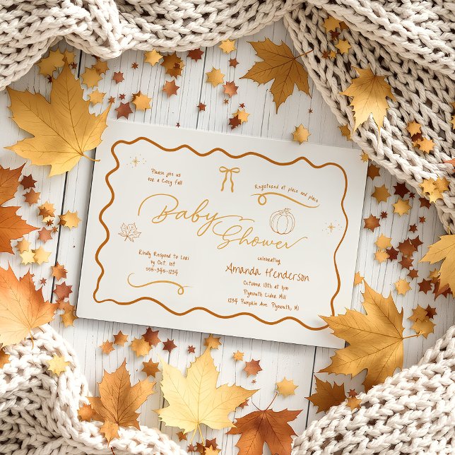 Invitación Baby Shower Retro Boceto Otoñal Acogedor (Retro Fall Baby Shower Invitation)