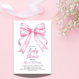 Invitación Baby Shower Retro Coquette Pink Bow
