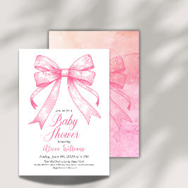 Invitación Baby Shower Retro Coquette Pink Bow