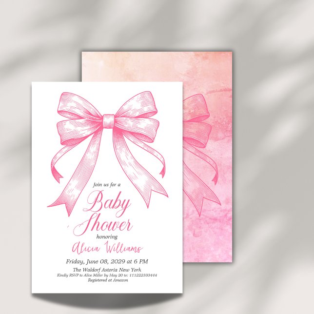 Invitación Baby Shower Retro Coquette Pink Bow (Subido por el creador)