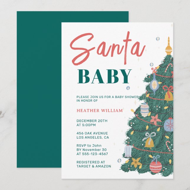 Invitación Baby Shower retro de invierno clásico del árbol de (Anverso / Reverso)