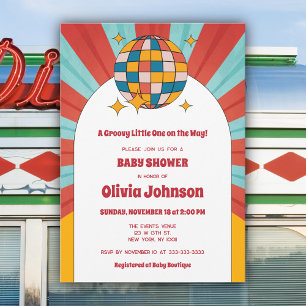 Invitación Baby Shower Retro de Música en Vinilo de los 60 de