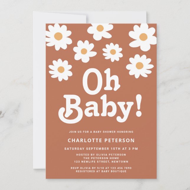 Invitación Baby Shower retro-diaisy neutro en género (Anverso)