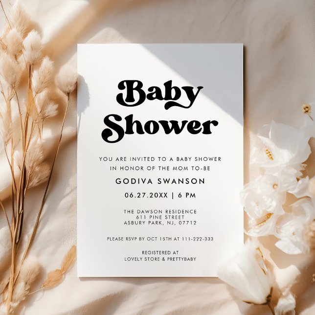Invitación Baby Shower retro elegante en blanco y negro boda (Subido por el creador)