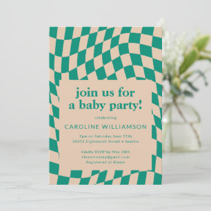 Invitación Baby Shower Retro Green Abstract Checkerboard