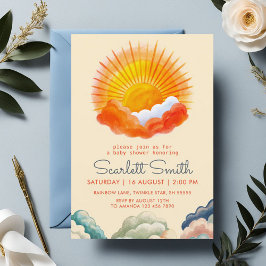 Invitación Baby Shower Retro Gris Amarillo Sunshine and Cloud