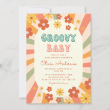 Baby Shower Retro Groovy Wavy Sunshine Flower