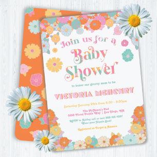 Invitación Baby Shower retro hippie 70's 60's Flower Power