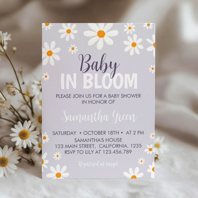 Invitación Baby Shower Retro Light Purple Daisy (Subido por el creador)