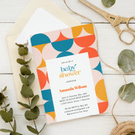 Invitación Baby Shower Retro Media Circle Scallop Mid Century