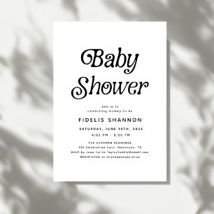 Invitación Baby Shower retro mínimo en blanco y negro