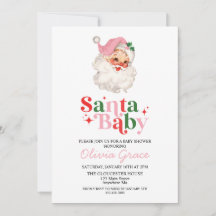 Baby Shower Retro Pink Santa Baby