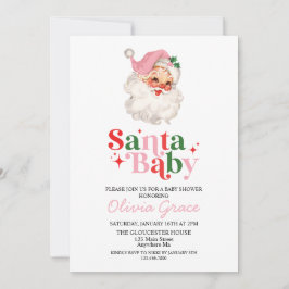 Invitación Baby Shower Retro Pink Santa Baby