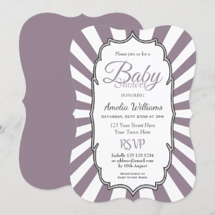 Invitación Baby Shower retro púrpura rayado de sol