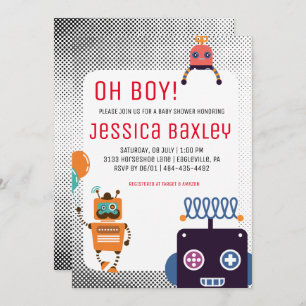 Invitación Baby Shower Retro Robot