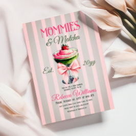 Invitación Baby Shower Retro Strawberry Matcha Rosa Bow