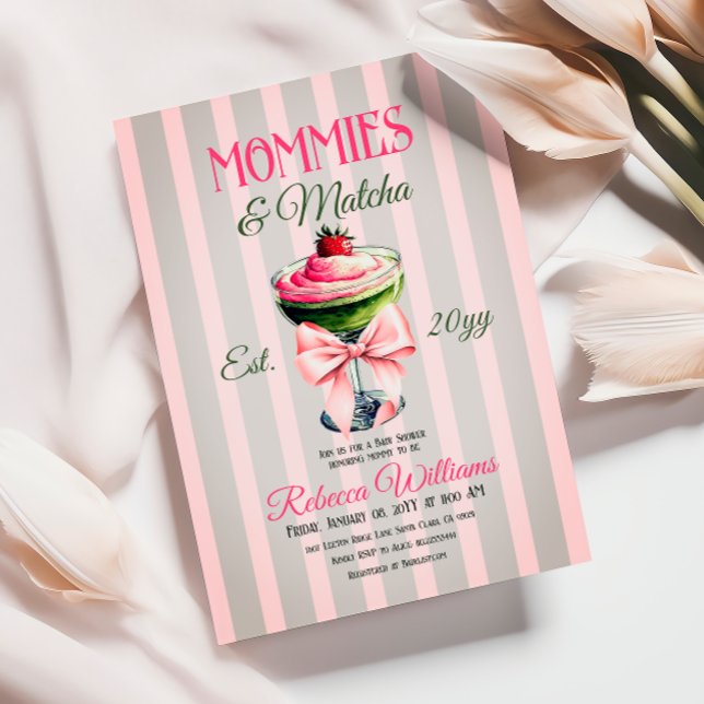 Invitación Baby Shower Retro Strawberry Matcha Rosa Bow (Subido por el creador)
