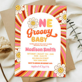 Invitación Baby Shower Retro Sunflower One Groovy de los 70