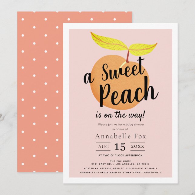 Invitación Baby Shower Retro Sweet Peach (Anverso / Reverso)