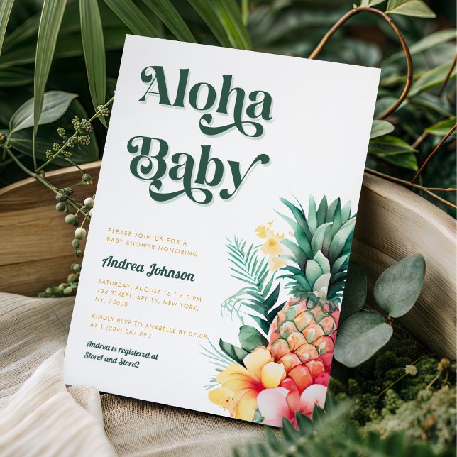 Invitación Baby Shower Retro Tropical Aloha Pineapple (Subido por el creador)