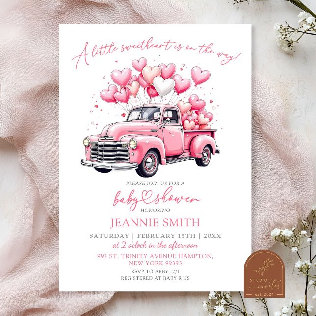 Invitación Baby Shower Retro Valentine Truck (Subido por el creador)