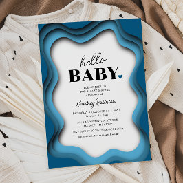 Invitación Baby Shower Retro Wave Blue Boy