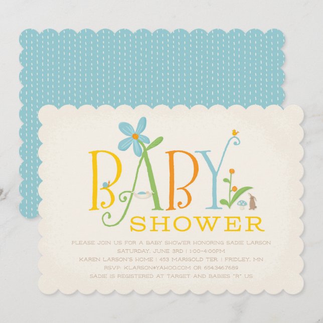 Invitación Baby Shower Rock-a-bye - Azul (Anverso / Reverso)