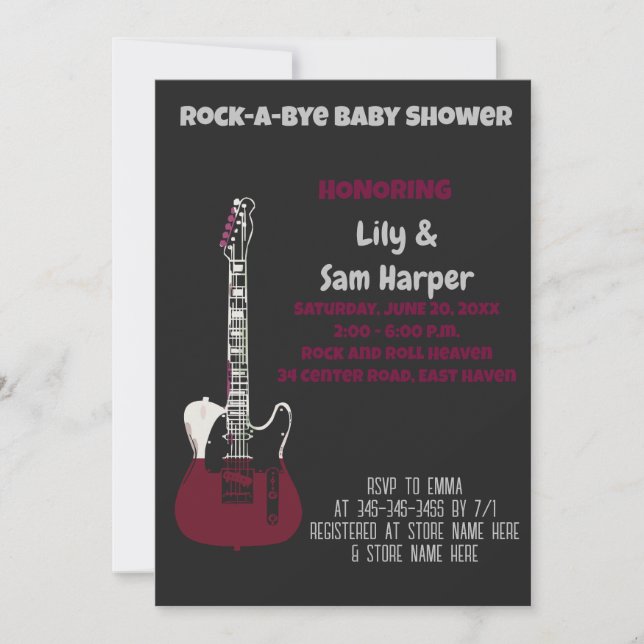 Invitación Baby Shower Rock a Bye Guitar Rock Star (Anverso)