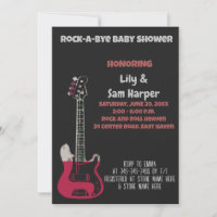 Invitación Baby Shower Rock a Bye Guitar Rock Star
